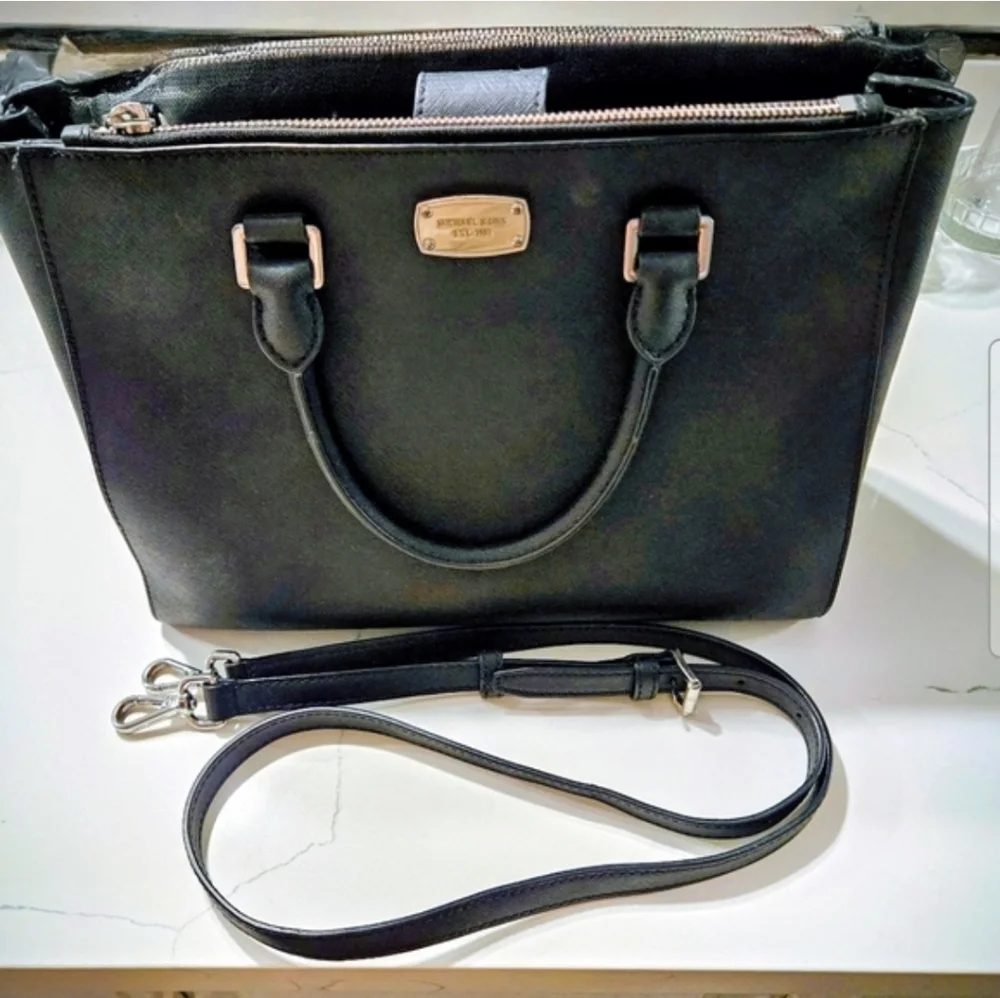 Michael Kors Savannah Black Saffiano Leather Satchel Crossbody Bag